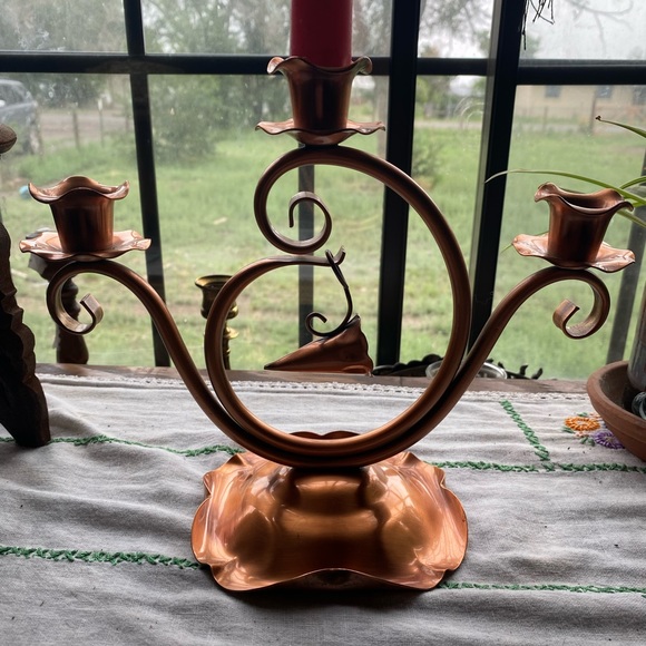 VTG Gregorian Copper Candelabra- Mid Century, 1950’s! 3 Arms Hanging Snuffer! - Picture 2 of 14